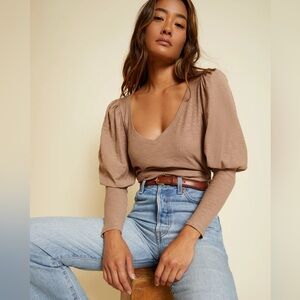 Nation LTD Emilia Drama Sleeve V-Neck Blouse in Sahara